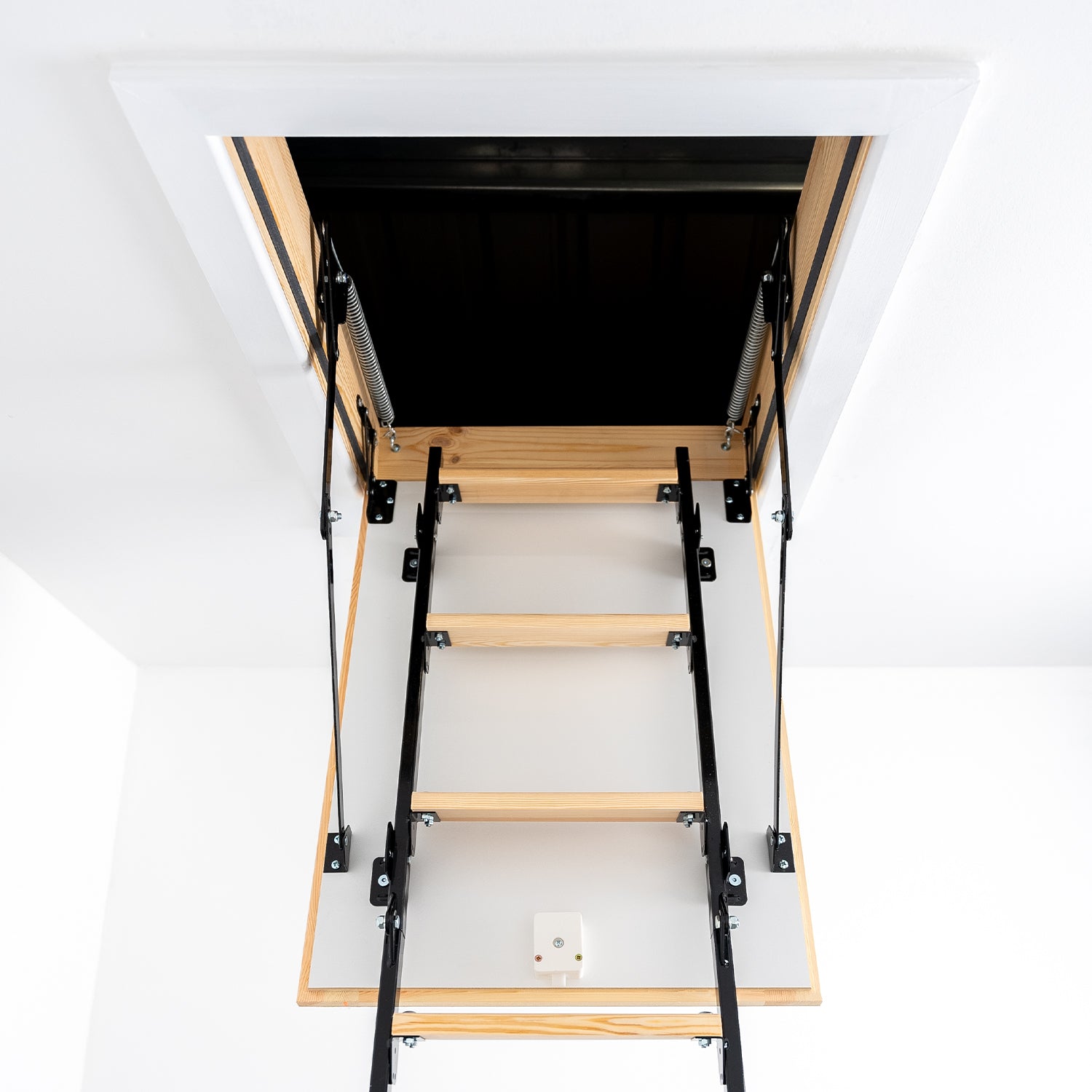 Mini Wooden & Metal Folding Loft Ladder & Hatch Closeup — Loft-Trac