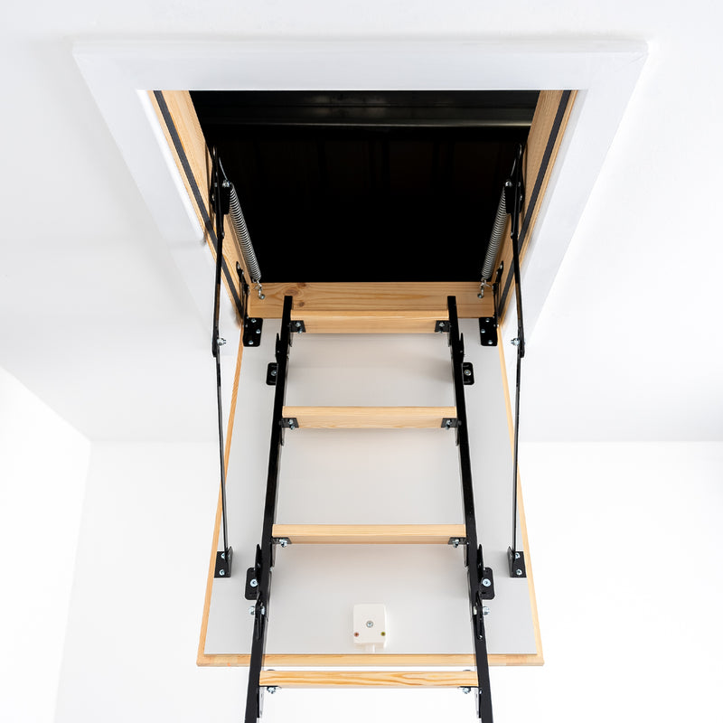 Mini Wooden & Metal Folding Loft Ladder & Hatch Closeup — Loft-Trac