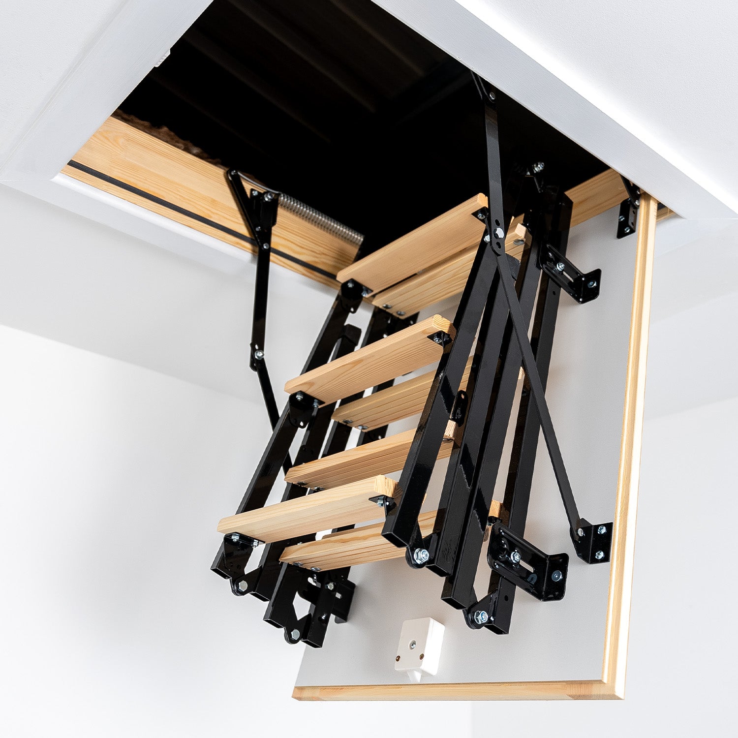 Mini Wooden & Metal Folding Loft Ladder & Hatch Closeup — Loft-Trac