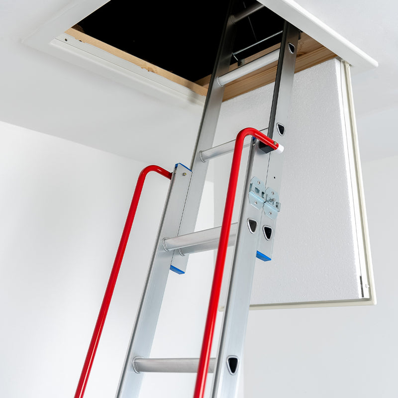 Aluminium 3 Section Sliding Loft Ladder Closeup — Loft-Trac