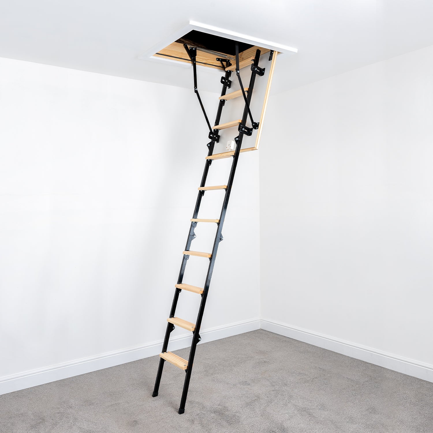 Mini Grated Ladder Mini Wooden & Metal Folding Loft Ladder & Hatch - Secure & Easy Loft ...